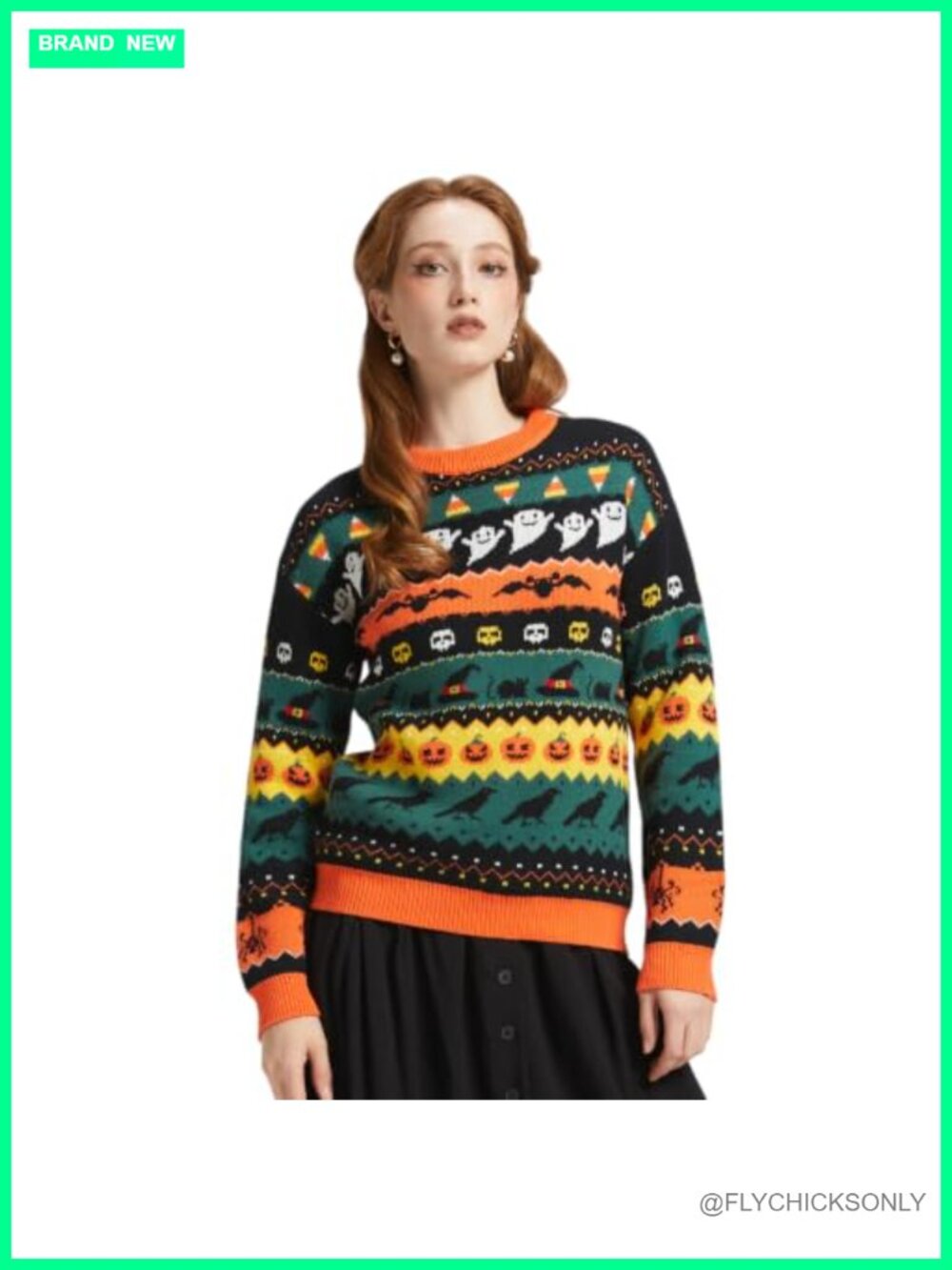 100% Cotton Fair Isle Knit Pullover Crew Neck Long Sleeve Women's Sweater